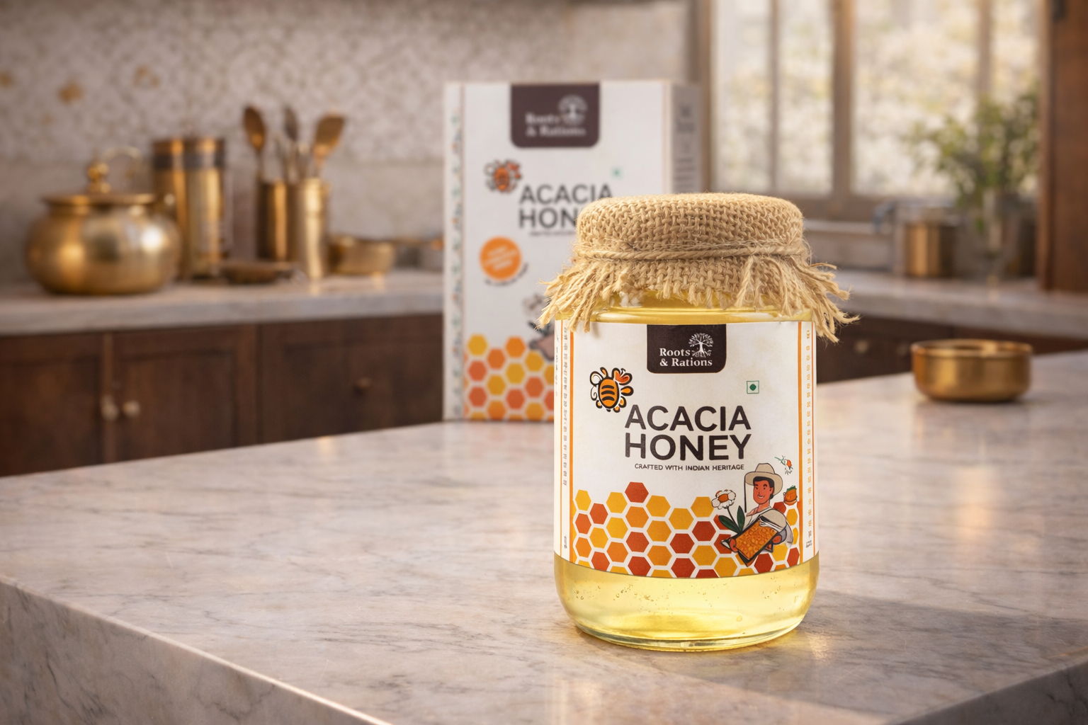 Roots & Rations Wild Acacia Honey – No Added Sugar, 500 ml