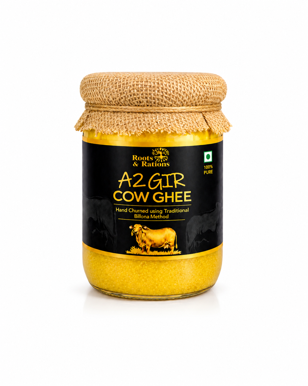 Roots & Rations A2 Gir Cow Ghee – Traditional Bilona Method, 500 ml