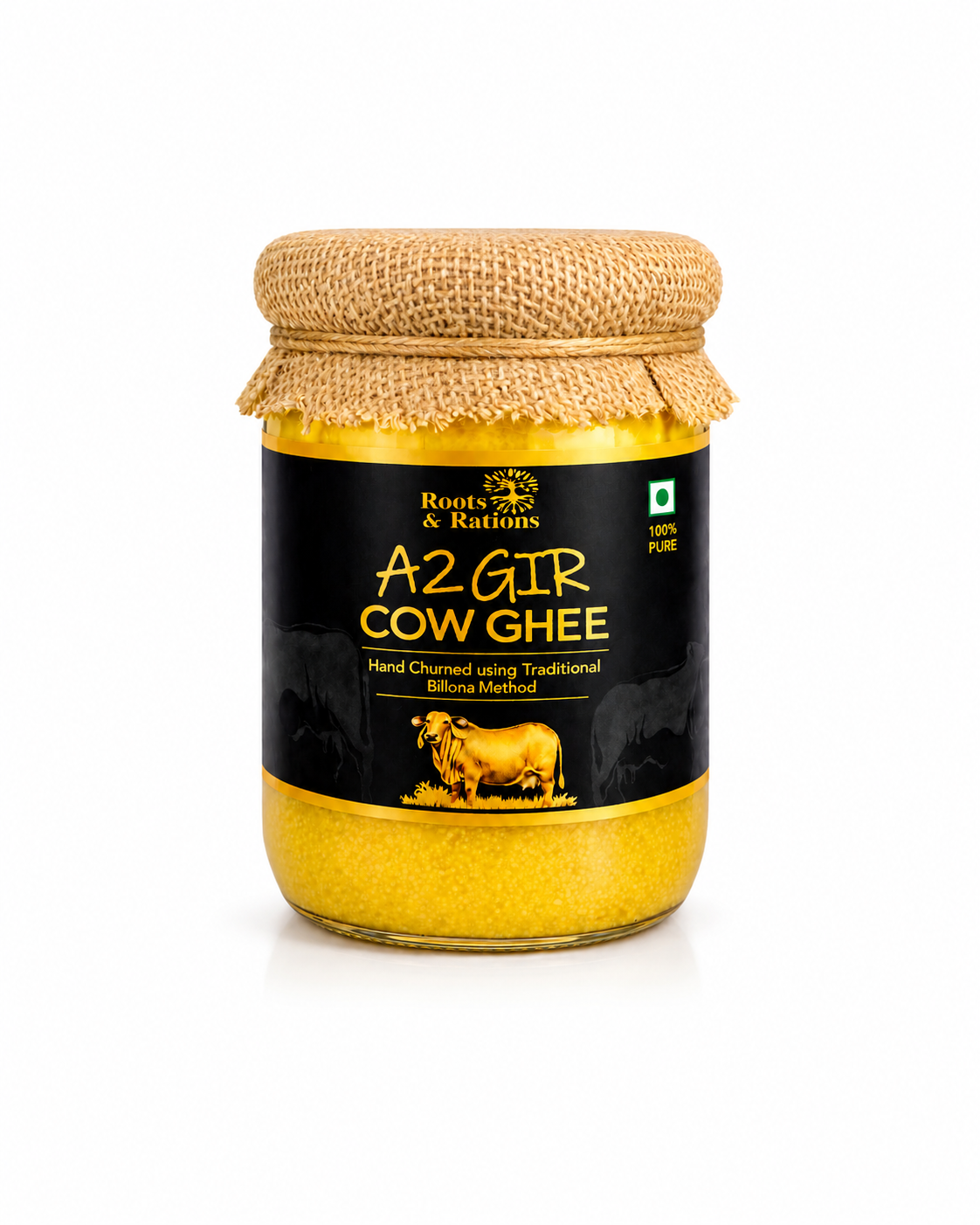 Roots & Rations A2 Gir Cow Ghee – Traditional Bilona Method, 500 ml