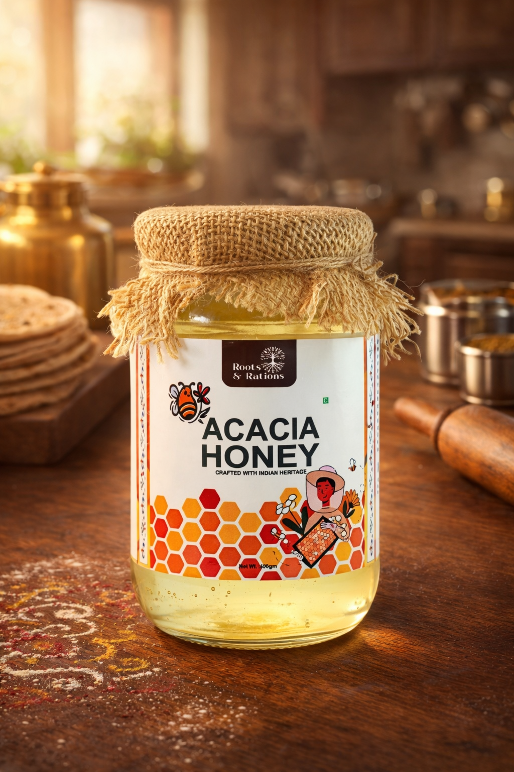 Roots & Rations Wild Acacia Honey – No Added Sugar, 500 ml
