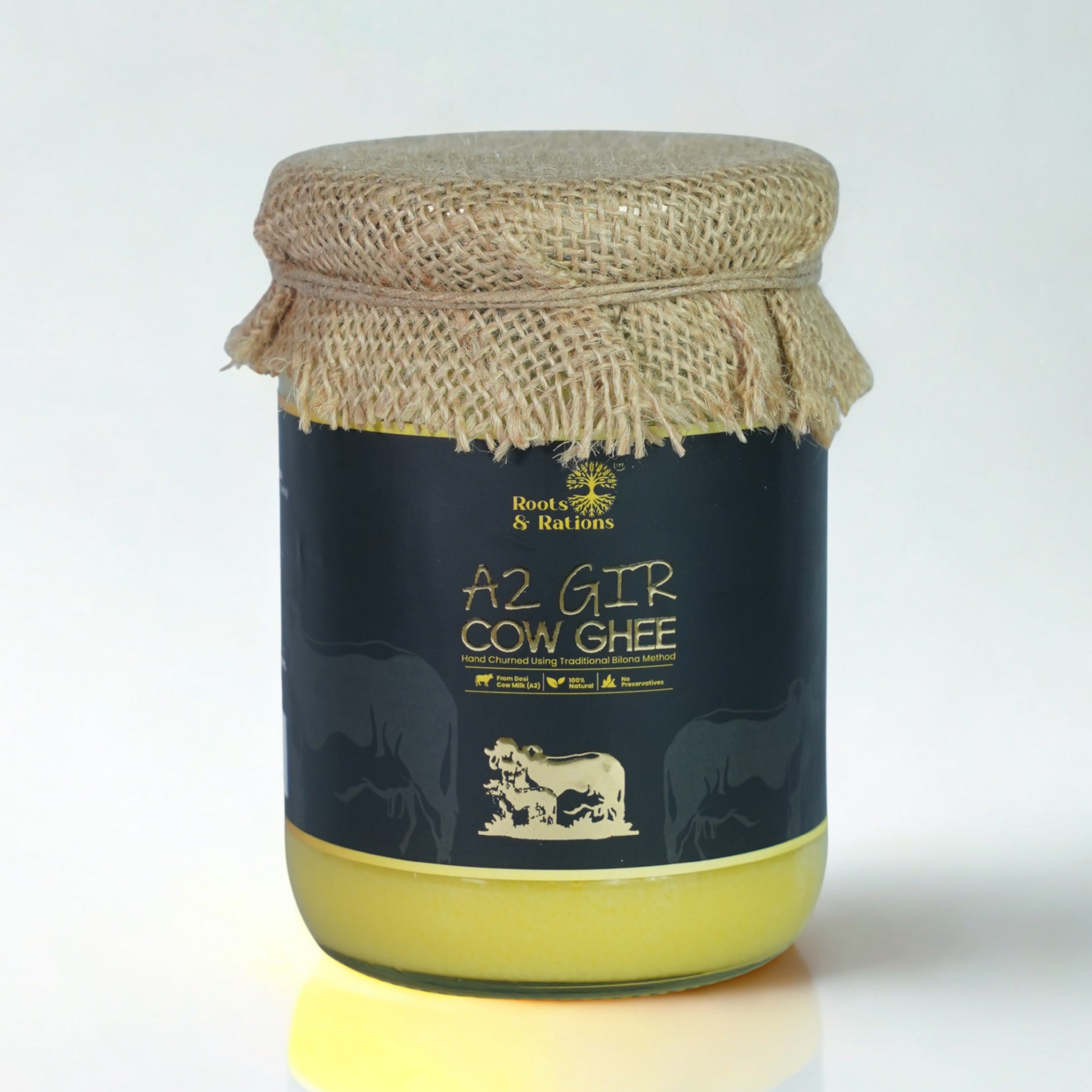 Roots & Rations A2 Gir Cow Ghee – Traditional Bilona Method, 500 ml
