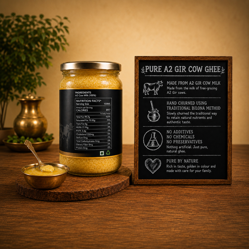 Roots & Rations A2 Gir Cow Ghee – Traditional Bilona Method, 500 ml