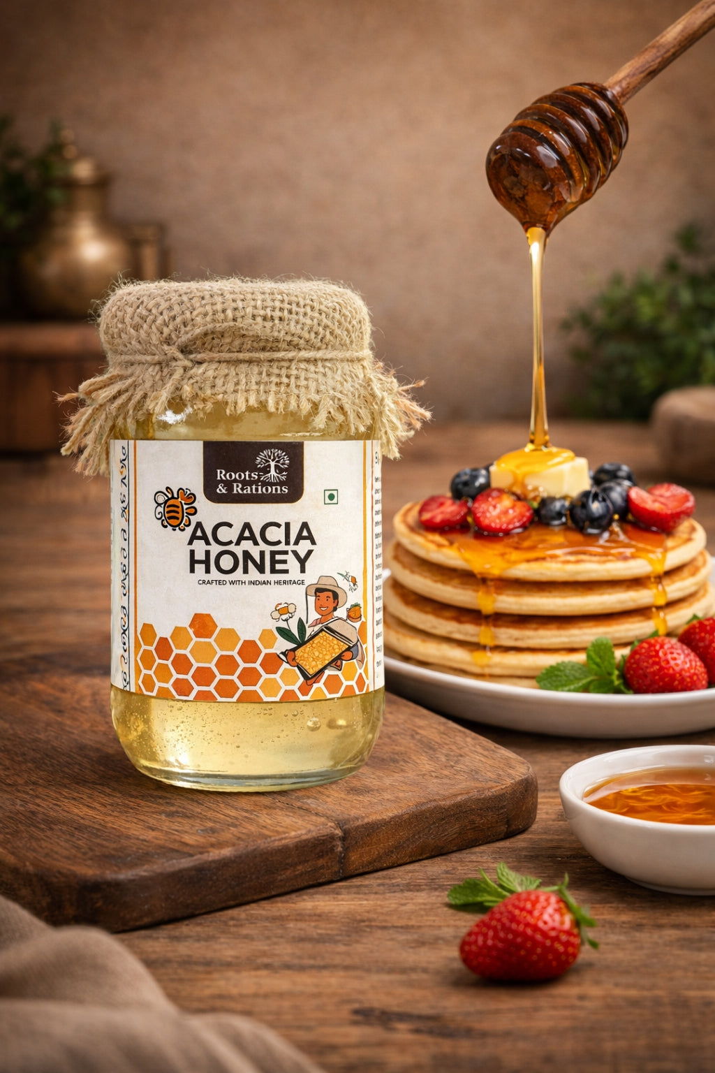 Roots & Rations Wild Acacia Honey – No Added Sugar, 500 ml