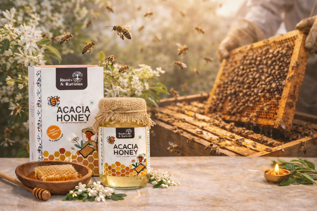 Roots & Rations Wild Acacia Honey – No Added Sugar, 500 ml
