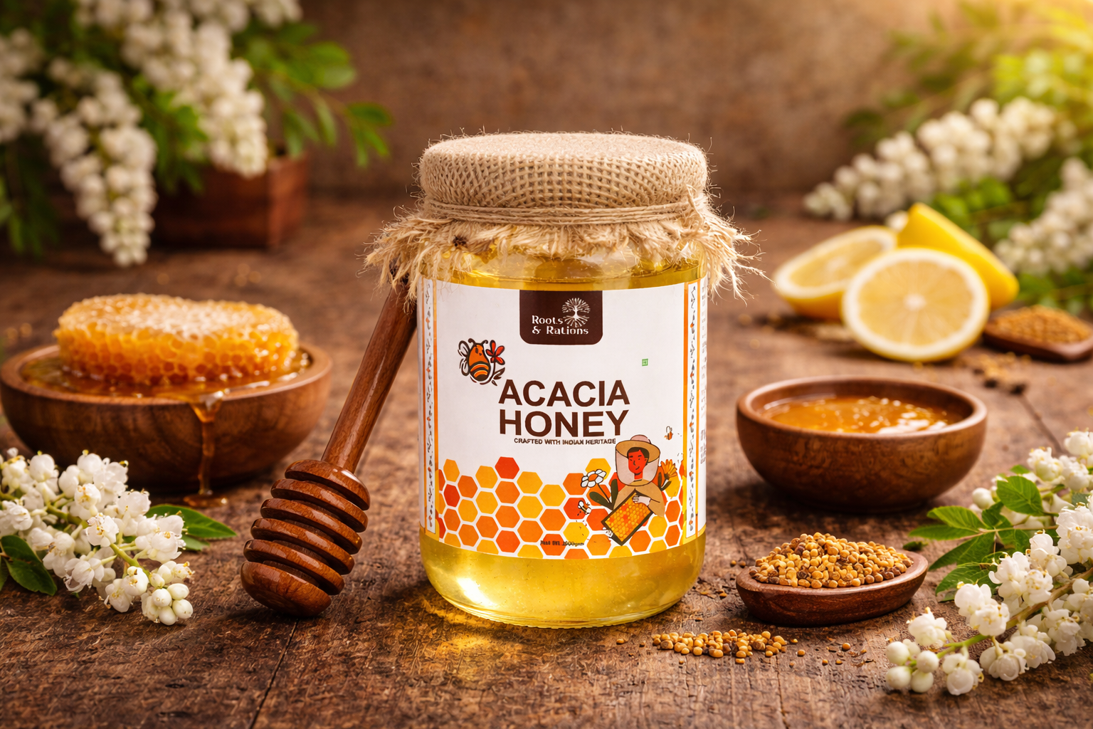 Roots & Rations Wild Acacia Honey – No Added Sugar, 500 ml