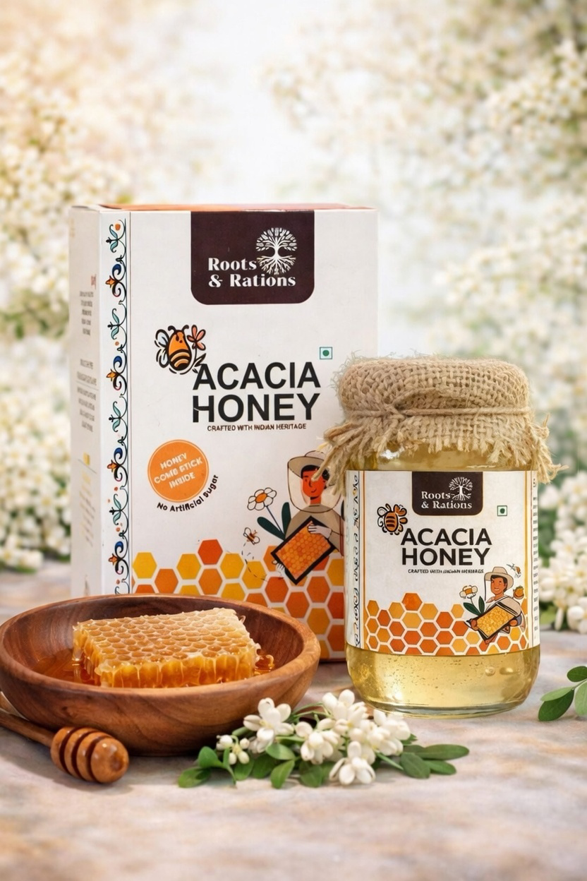Roots & Rations Wild Acacia Honey – No Added Sugar, 500 ml