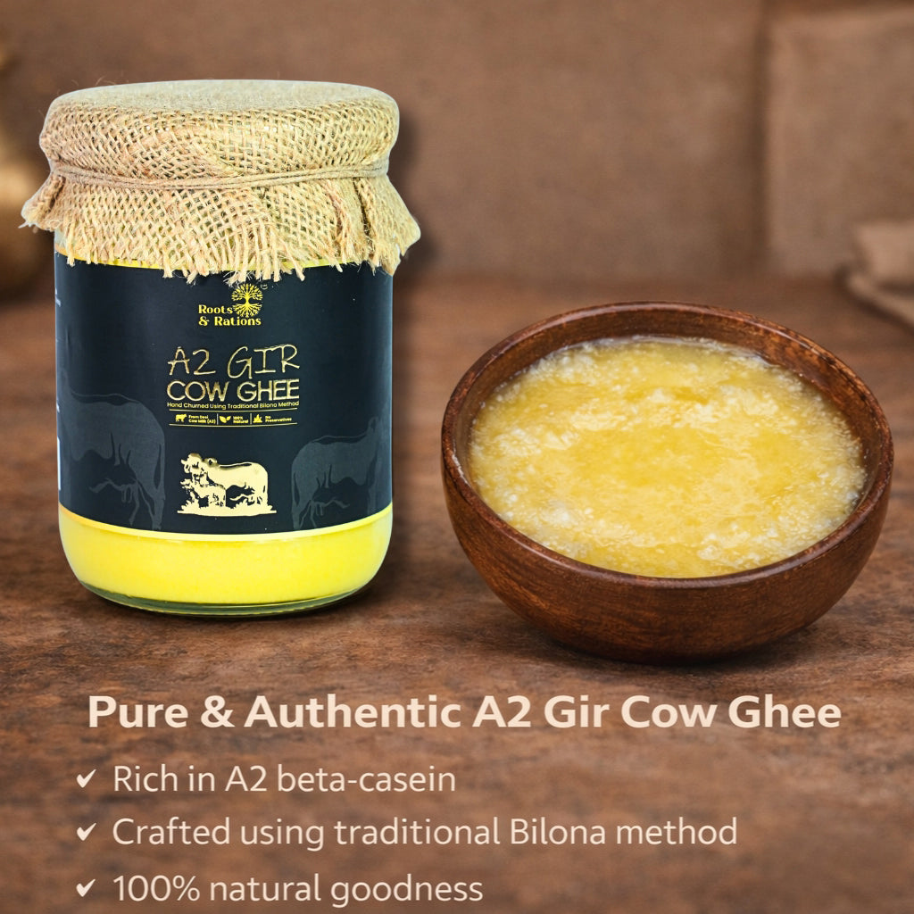 Roots & Rations A2 Gir Cow Ghee – Traditional Bilona Method, 500 ml