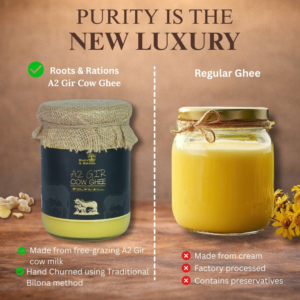 Roots & Rations A2 Gir Cow Ghee – Traditional Bilona Method, 500 ml